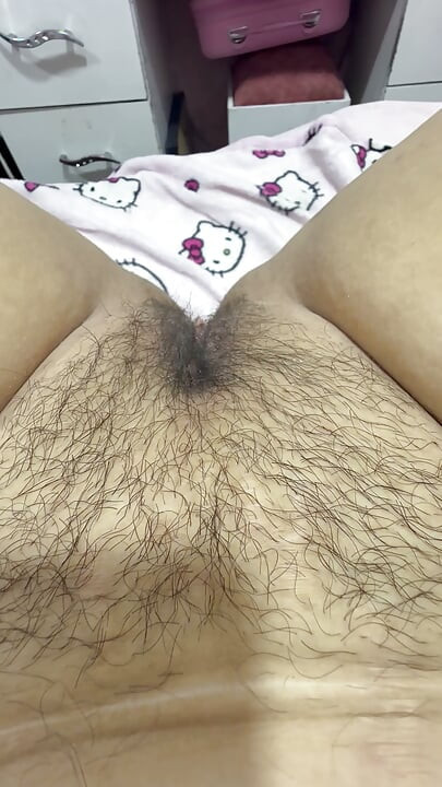 Hot mom massages her giant hairy pussy