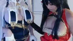 (of) sis soapyc two cosplay ts cum together at the same time