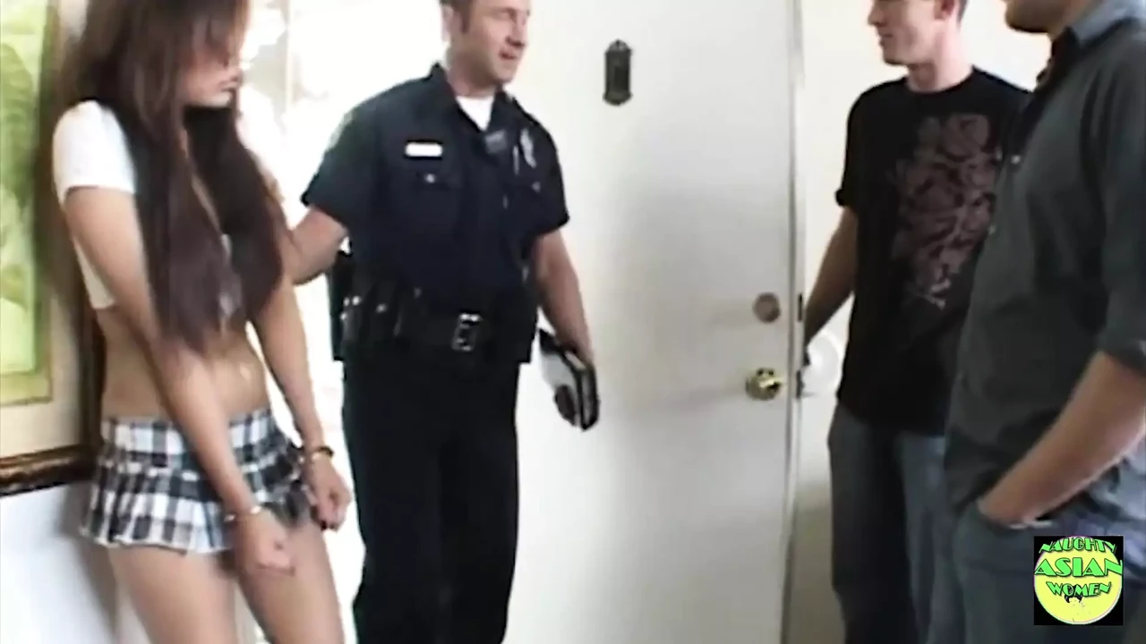 A Naughty Brunette Asian Babe Gets in Trouble and Double Penetrated by Some Undercover Cops