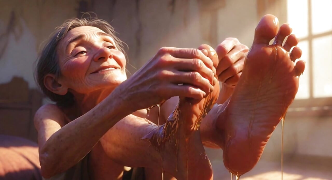 Granny Foot Oil Session - Feeling Intense Pleasure & Craving Tongue