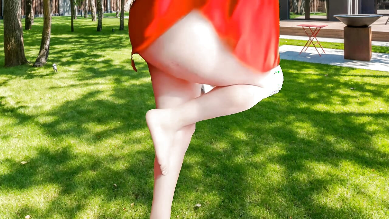 XX Red Dressed Outdoor Blonde Bubble Butt Smooth Ass Delicious Booty Pretty Legs