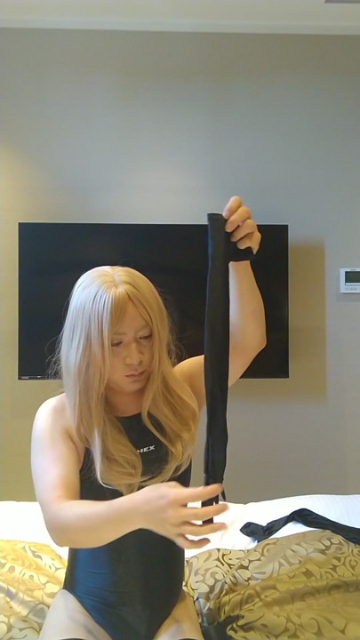 A blonde cross-dressing boy masturbated in a swimsuit | Clip 2