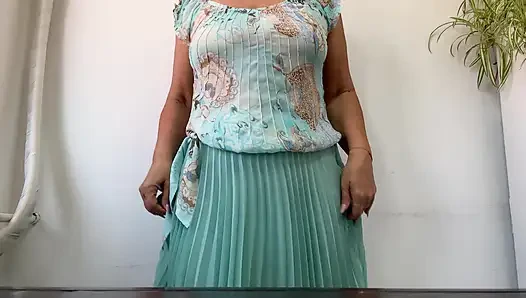 I'm horny again at the office and I lift my skirt and show my tits in public.
