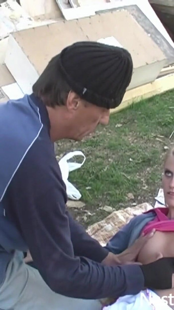 Must-see moment from "Old man fucks 18yo teenie outdoors"