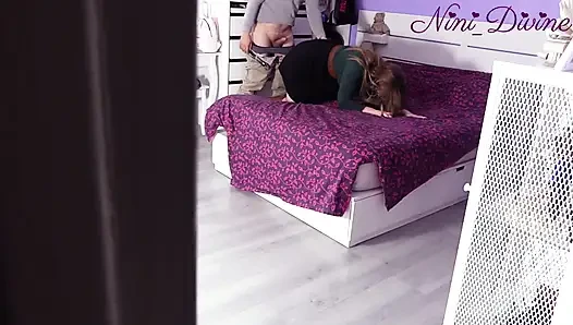 I secretly watch my wife cuckold me with the neighbor. He’s fucking hard her big ass!