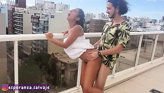 Wild Hope has sex with her future husband's best friend hours before the wedding, public sex on the rooftop