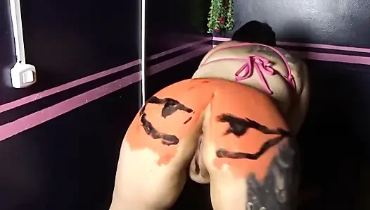 Ich gebe einem kürbismädchen einen bbc für halloween