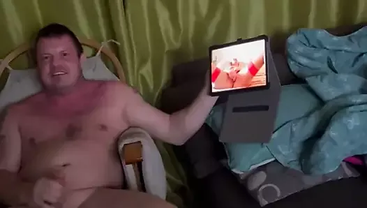 Caught in front room wanking over my wife's ipad While watching her self filmed masturbation videos and trying to enjoy some alone time