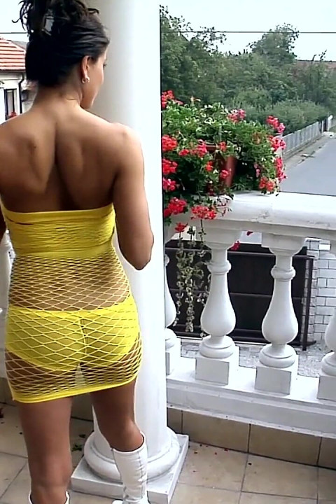 Beautiful Czech Girl with Big Tits Shows Her Yellow Outfit