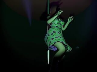 De mollige meid danst en stript op het podium - 3d -porno