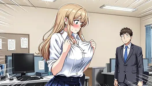 A busty woman who is naked in various places