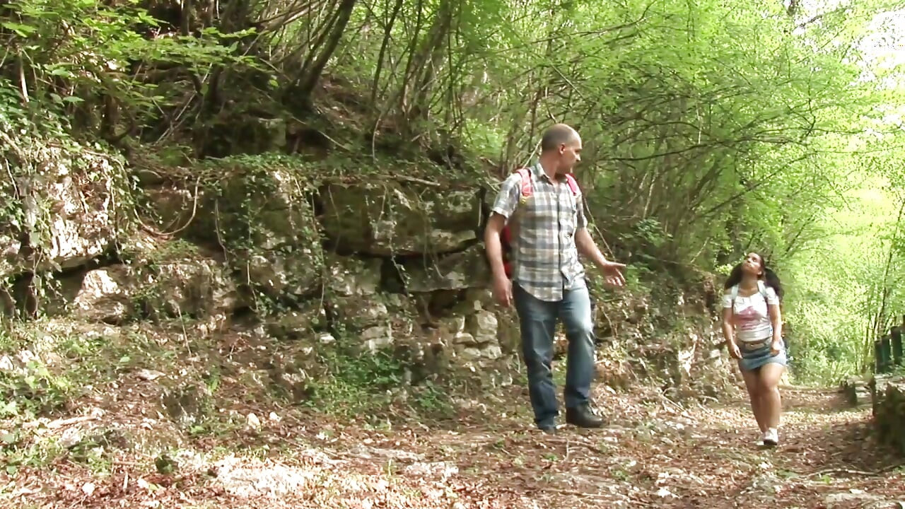 Old trainer misuse of a young hiker in the woods