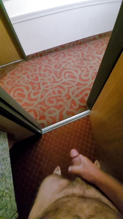 Stroking my cock in cedar rapids hotel with door open in front of camera.