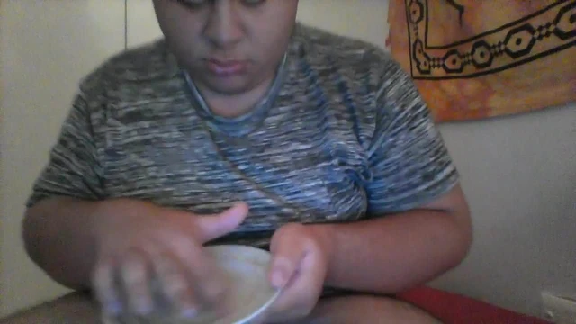 Fat boy cums on plate