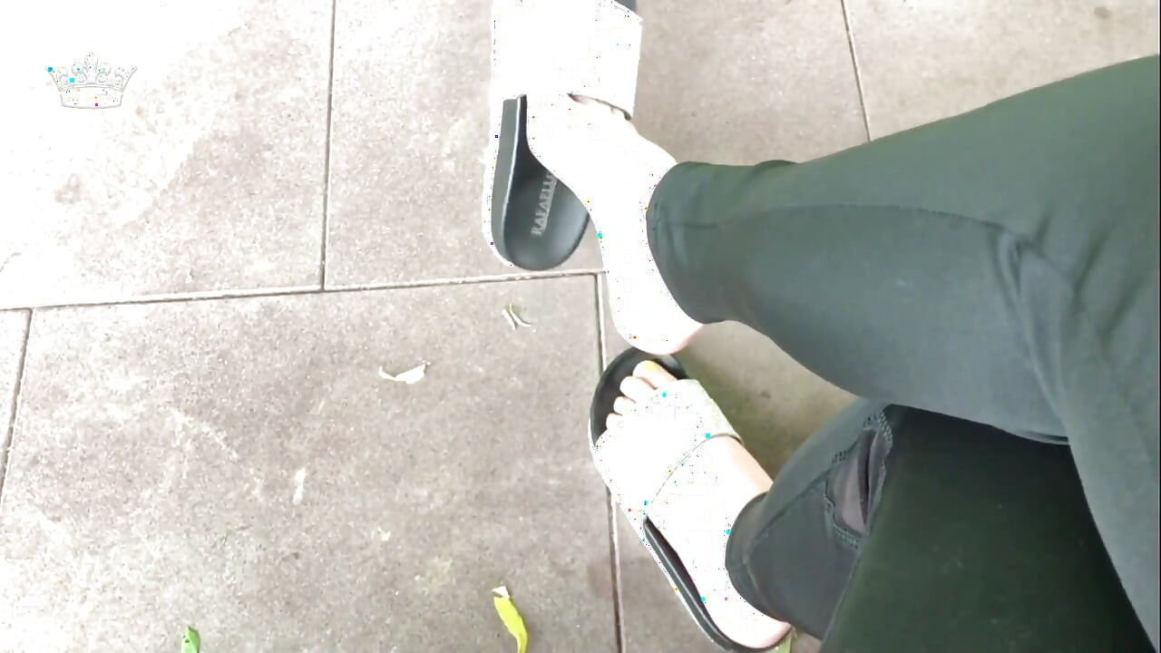 My new shiny slippers dangling everywere outdoor