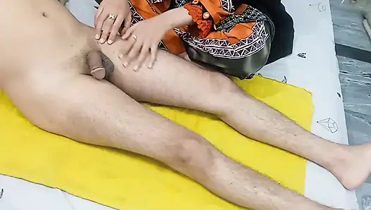Indian Husband Beautiful Wife Big Dick Massage and Fingering Cream Cumshot in Wife Hand
