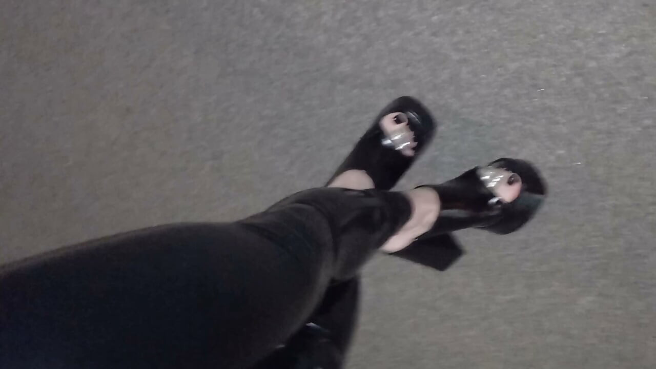 Alone at Night in Ultra-Tight Latex and Platform Mules Just to Make Men Stare and Drool
