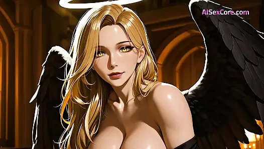 Göttliche schönheit mit tätowierten flügeln wird hart gefickt und in sperma getränkt von mortal liebhaber (AI Porn)