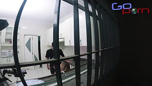 Fucking Stepmom in the Kitchen While Cuckold Husband Is in the Bedroom