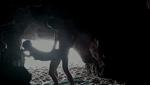 Couple recorded at the beach, inside the cave