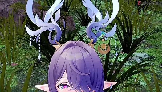 Seks ahegao panas Lauma di hutan - genshin Impact
