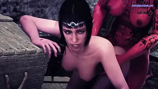 Prinzessin wird von riesigem schwanz erwischt und gefickt - 3D-futa-animation