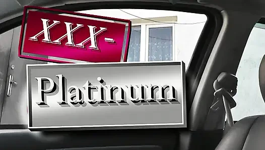 Naked in public. Taxi driver watches from car as woman in robe without panties and bra in stockings washes an apartment window