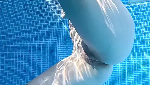 Nude Pool Tease and Masturbation While He Watches