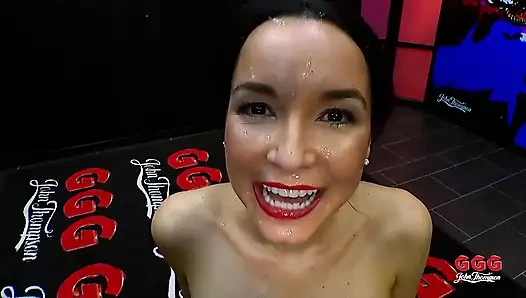 Asian Slut Deepthroats Bull Cock and Rides Hard to Cumshot!