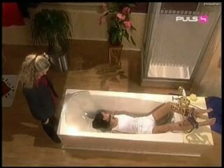 Woman tied up in the bathtub