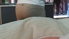 Step mom changing clothes in front of step son while he plays with his cock