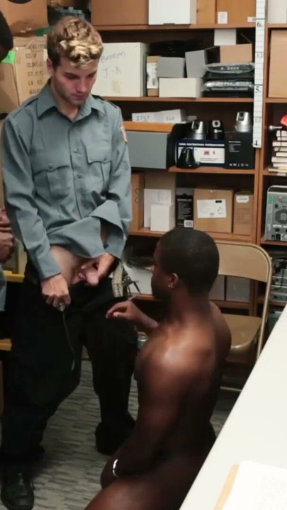 Handsome ebony thief barebacked by two policemen | Clip 1