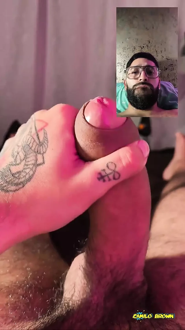 POV Double Camera Slowly Jerking Big Cock with Lube and Spit Thick Cumshot