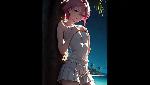 Pretty AI take big cock from behind on the beach.