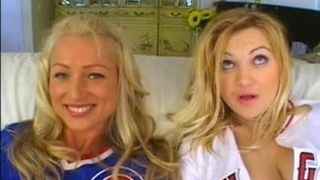 two cute blondes get DP and one swallows from two cocks