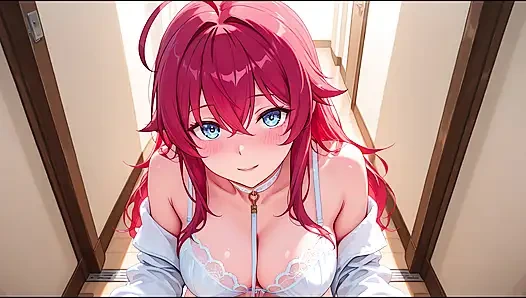 Rias Gremory bertemu suaminya setelah bekerja. Cosplay hentai Rias Gremory