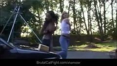 Rough catfight at a carwash
