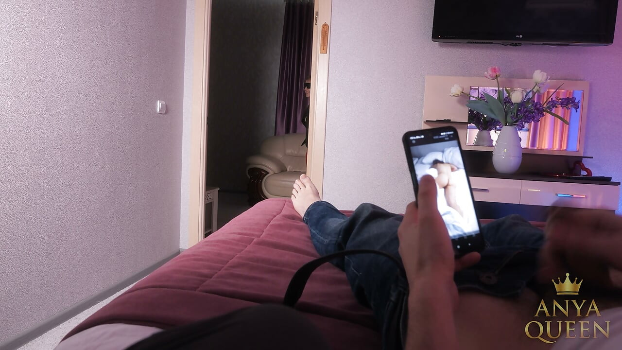 151 Caught Husband Jerking off to a Photo, Gave Him a Blowjob and Rode Him in Red Skirt and Black Tights