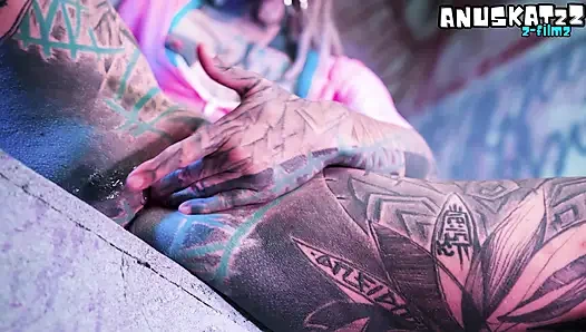 Dark Goth Babe with Full Sleeve Tats DP’s Her Ass & Pussy Solo – Sweaty Toy Fucking & Ass-to-Mouth