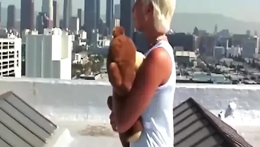 Blonde MILF Squirts While Riding Cock on Rooftop