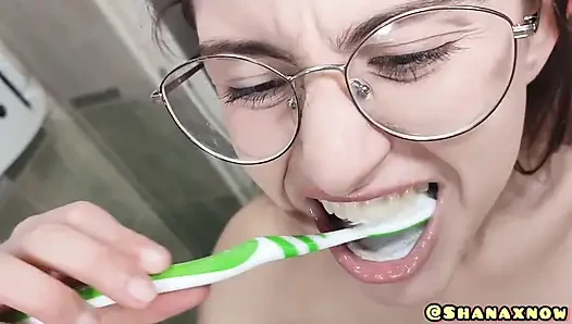 Teen Maid Toothbrush with Fresh Cumshot