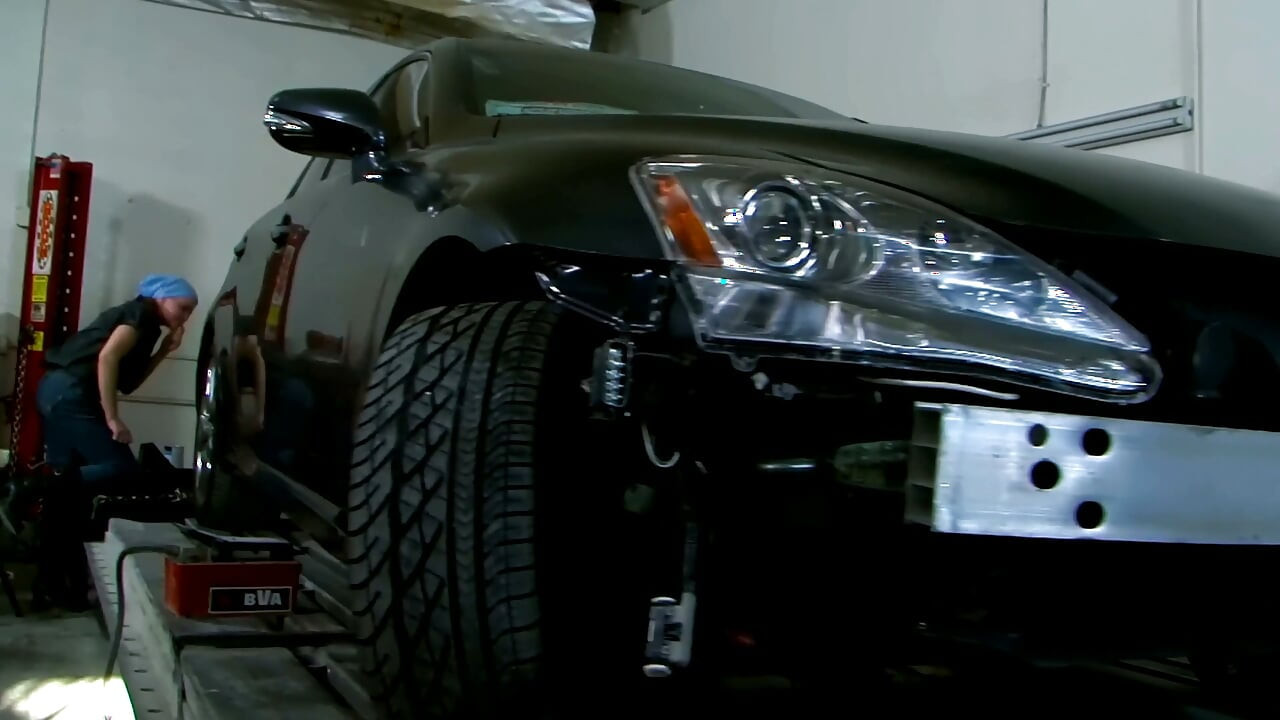 Ass Licking in the Car Garage - Blonde Mechanic Bends the Redhead Over the Hood
