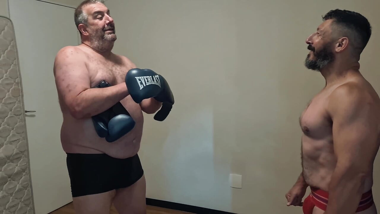 Silver Stepdaddy Boxer Vs. Gouine Wrestler Body Shot Challenge (small X Big)