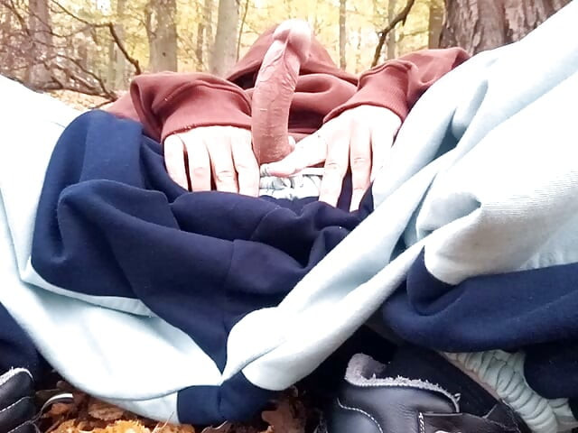 In a forest sweatpants masturbation I cum high