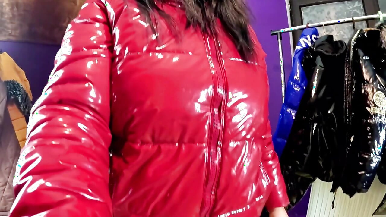 Red Glossy Downjacket POV. Smoking, Doggy Style and Double Cum on My Jacket