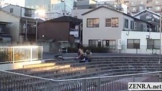 Subtitled extreme Japanese public nudity outdoor blowjob