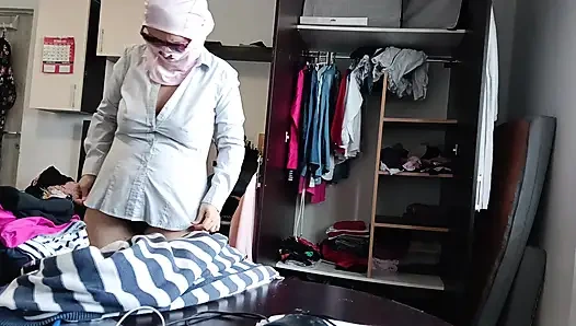 Amateur Woman Has Fun Trying on Clothes and Cutting Them