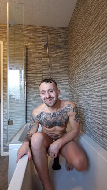 Epic moment from "Cage warrior Carl loves a red hot shower with his huge toys and a big treat for the fans at the end"