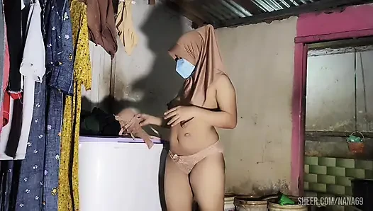 Mother-in-law is washing her clothes