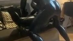 Rubber fuck in full catsuit